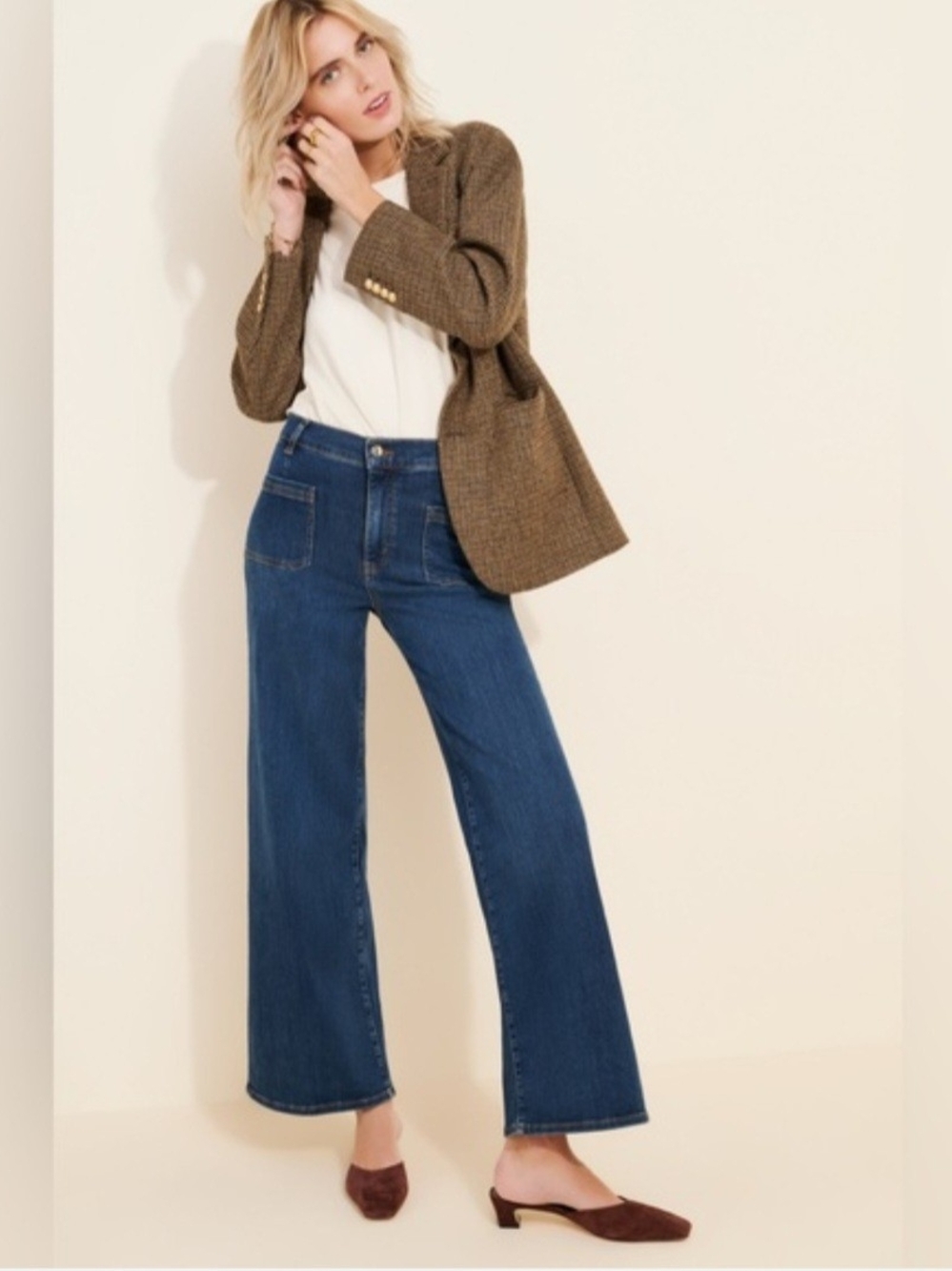 Frame Le Slim Palazzo Jeans Size 26 Bardot Pocket Blue
